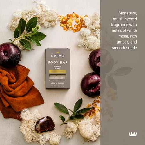 Cremo Exfoliating Body Bar Soap for Men - Vintage Suede Scent, 5 oz