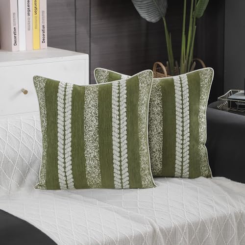 Boho Throw Pillow Covers Set of 2 - Soft Chenille for Couch