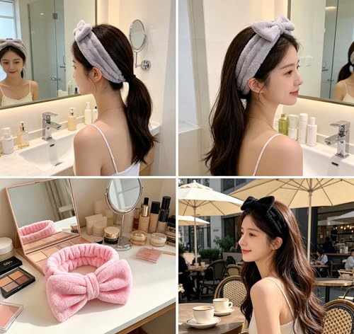 AINIFU Fluffy Spa Headband Bow Set for Skincare and Washing Face