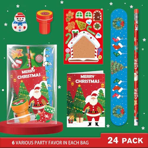 Christmas Party Favors for Kids 24-Pack Stationery Set Holiday Gift Bag Fillers