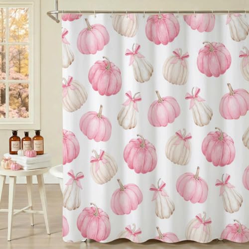 Pink Pumpkins Shower Curtain - 72x72 inch Waterproof Fabric