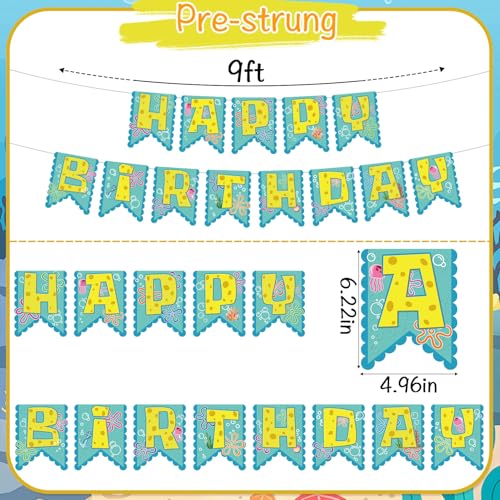 Pre-Strung Yellow Happy Birthday Banner - Ocean Theme Decorations