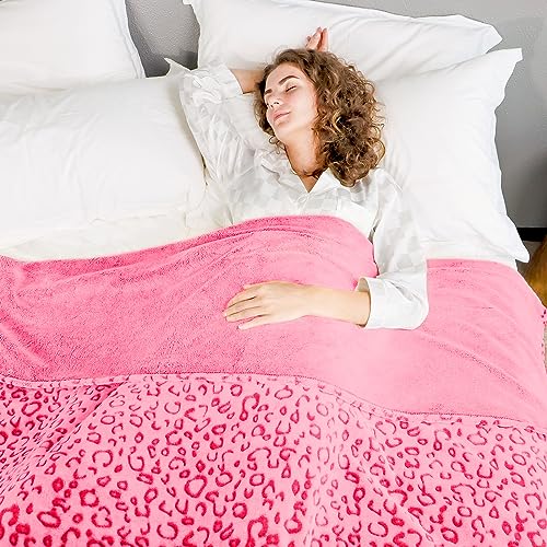 Queen Size Pink Leopard Print Blanket - Soft Microfiber Throw for Couch & Bed