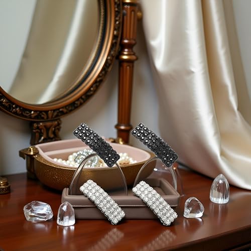 PurYupearl Black and Silver Rhinestone Hair Clip Set 4Pcs