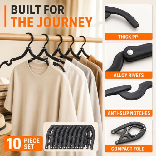 Indistar 10PCS Travel Foldable Hangers for Cruise & Packing – Portable Space-Saving Clothes Drying Rack