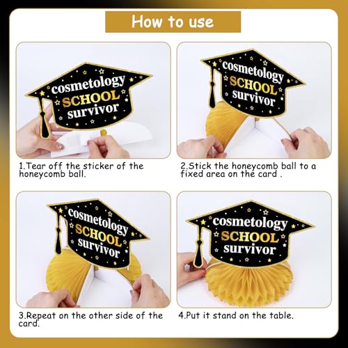 Barber Graduation Honeycomb Centerpieces - 8pcs Black Gold Decor