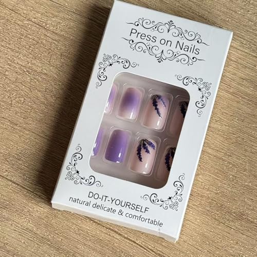 GRITOSE Purple Press on Nails Medium Square Fake Nails with Lavender Gradient