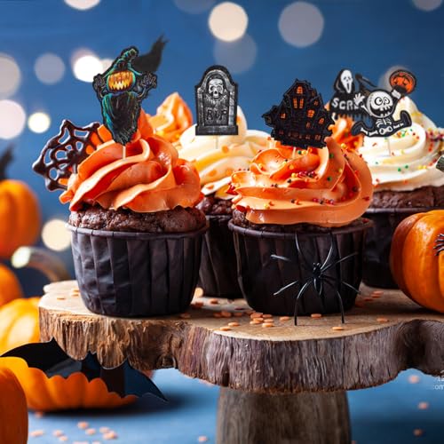 VEYLIN 21Pcs Halloween Cupcake Toppers Castle Ghost Cake Decorations