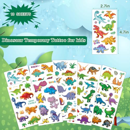 Dinosaur Temporary Tattoos for Kids - 10 Sheets Waterproof Cartoon Party Favors