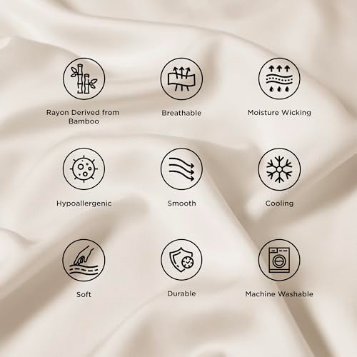 Bedsure Queen Pillow Cases, 100% Rayon Bamboo Set of 2 - Ivory