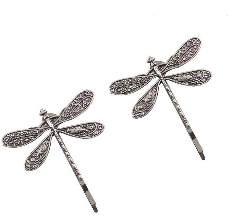 Myuiao Silver Dragonfly Hair Clips 2-Pack Antique Bridal Barrettes