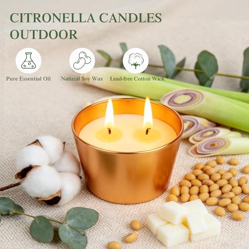 Furnizone Citronella Candles 3-Pack, Soy Wax Lemongrass Scented Outdoor Candle
