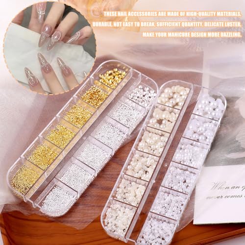Nail Pearls and Beads Kit with Pickup Pencil and Tweezer