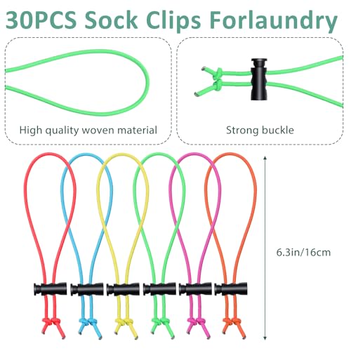 30-Pack Sock Clips for Laundry - Colorful Sock Organizers