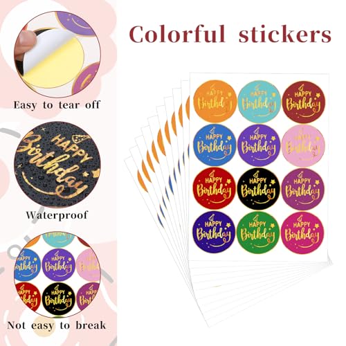 120 Gold Foil Happy Birthday Stickers - 1.5" Round Labels for Cards & Gifts