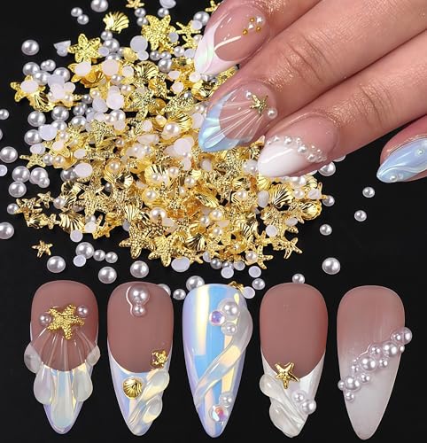 Starfish Nail Charms 3D Beach Seashell Rhinestones 300Pcs
