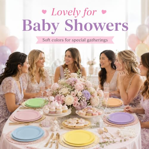 BOKFJBP 48Pcs Pastel Rainbow Paper Plates - 7 Inch Disposable Party Plates Set