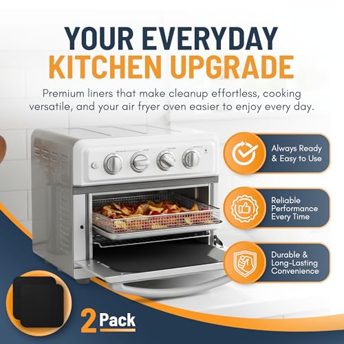 Toaster Oven Liners 2 Pack - Reusable Non-Stick 12"x12" Black