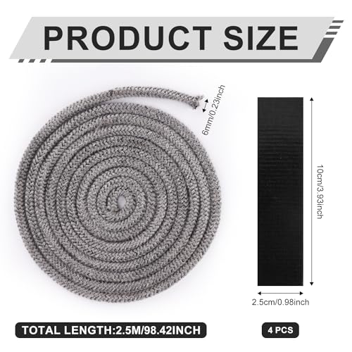 Fireproof Fiberglass Stove Rope Seal with 4 Joint Tapes - 6mm x 2.5m