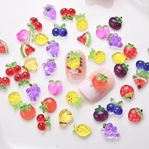 GUAACCB 100Pcs 3D Fruit Nail Charms Resin Summer Nail Art Gems