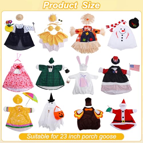 Holiday Porch Goose Outfit Set - 12 Seasonal Costumes for 23-Inch Lawn Geese
