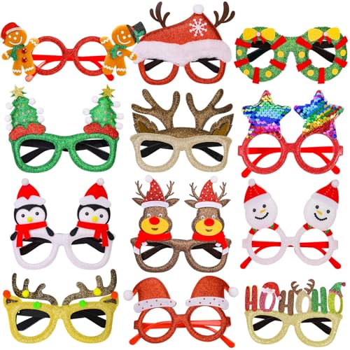 12Pcs Christmas Glitter Glasses Set for Holiday Party Costume Fun - One Size
