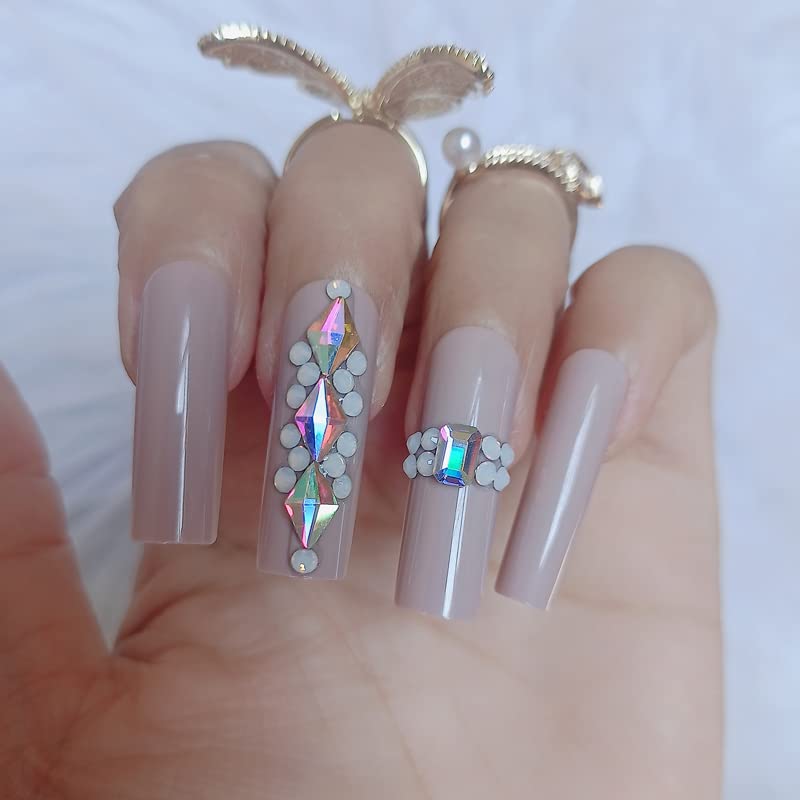 ZYBUXY Luxury Super Long Brown False Nails 24Pcs Acrylic Press-On Nails