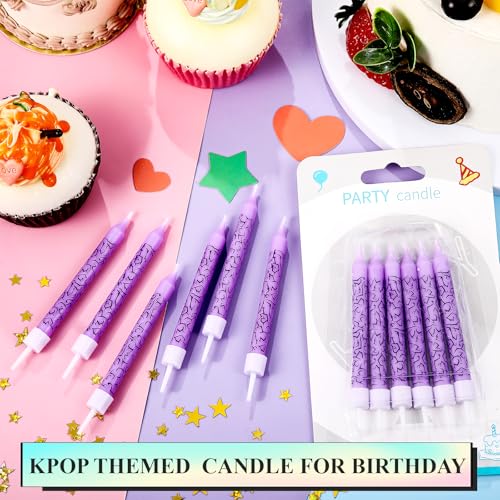 Kpop Purple Lightning Birthday Candles - Set of 12, Cake Topper & Decor
