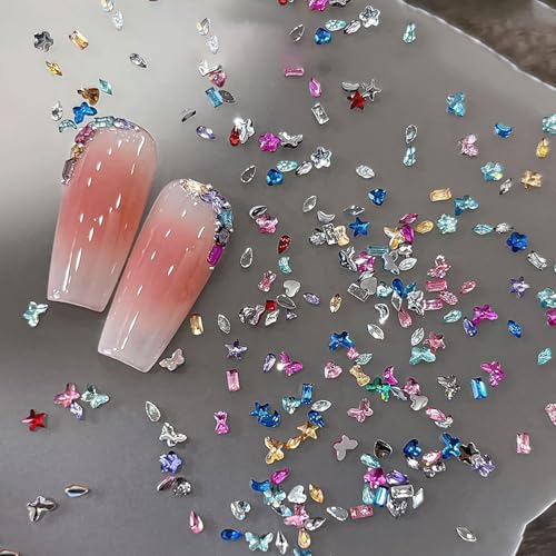 1440Pcs 3D Flat Back Nail Charms Resin Rhinestones Butterfly Star Flower
