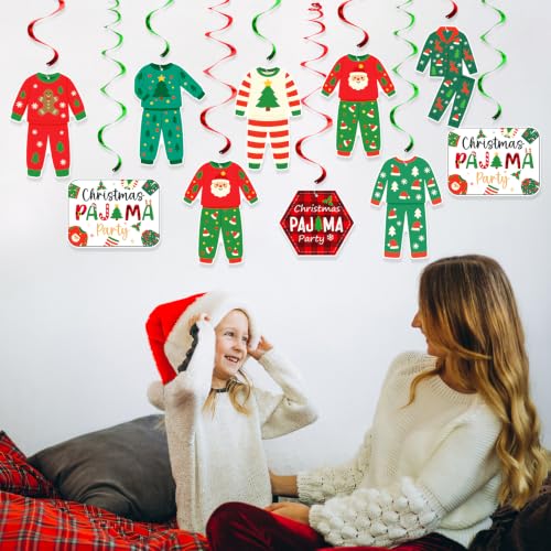 16 Pack Christmas Pajama Party Decorations Swirls - Holiday Festive Hanging Ornaments