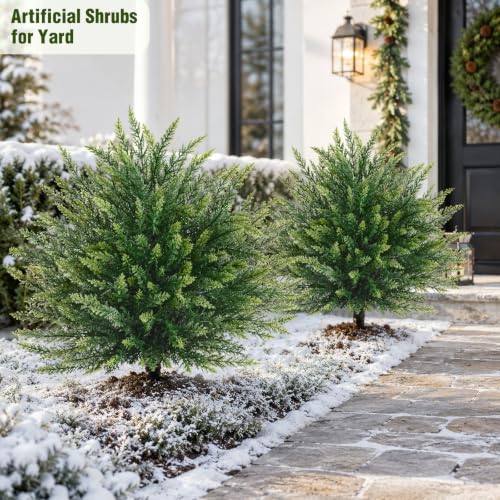 2ft Artificial Cedar Topiary Ball Trees with Ground Spikes - 2 Pack Green