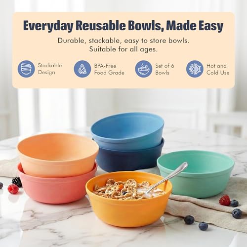 MASTERCOOK Bright Plastic Bowls Set of 6 – 15oz Multipurpose Salad & Pasta Bowls