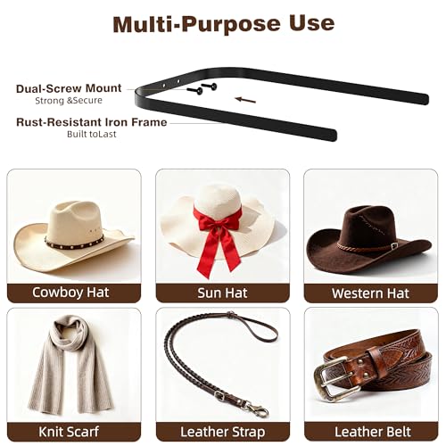 Metal Hat Rack Wall Mount – 2-Pack Space-Saving Cowboy Hat Holder