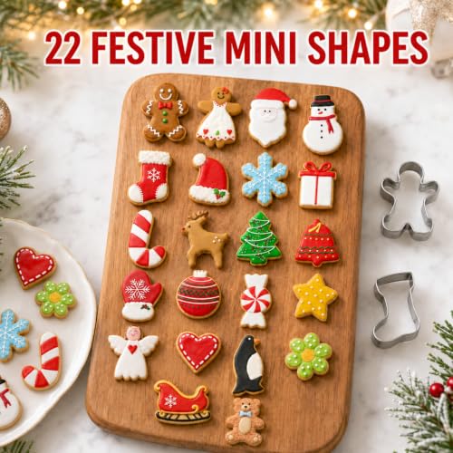 Mini Christmas Cookie Cutters Set - 22 Stainless Steel Holiday Baking Tools