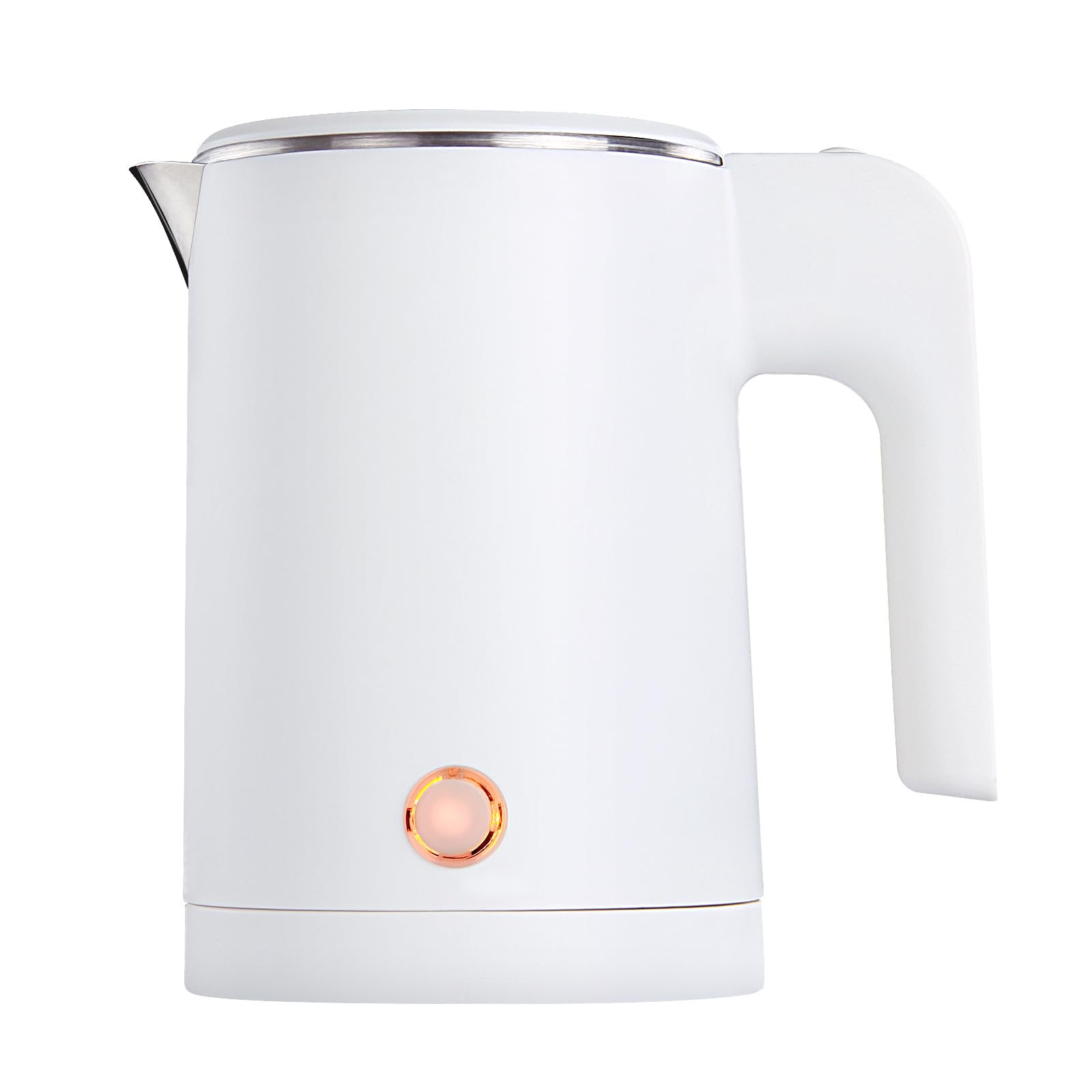Small Electric Kettles Stainless Steel for Boiling Water, 0.6L Travel Mini Hot Water Boiler Heater, Double Wall Cool Touch Portable Kettle (White)