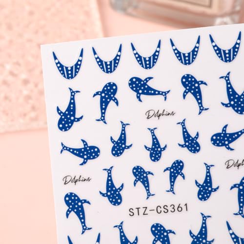 Blue Whale Nail Stickers 4-Sheet Self-Adhesive Ocean Nail Decals