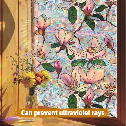 Magnolia Stained Glass Window Film - 17x39.4in Decorative Privacy Cling