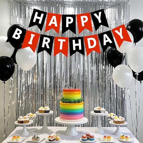 Black & Red Happy Birthday Banner Sign - Personalised Name Garland for Party Decorations