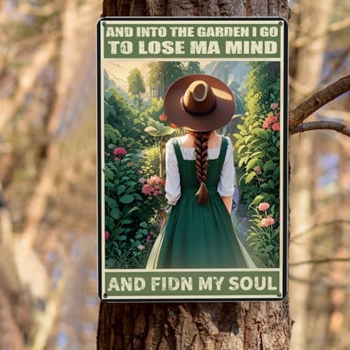 Retro 'And Into The Garden I Go' Metal Sign - 12x8 Garden Decor