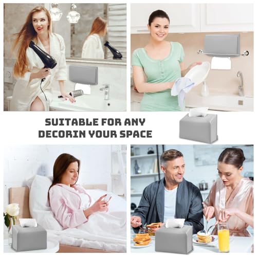 SILFGRLF Leather Hand Towel Dispenser - Waterproof Wall-Mounted Tissue Holder (Gray)