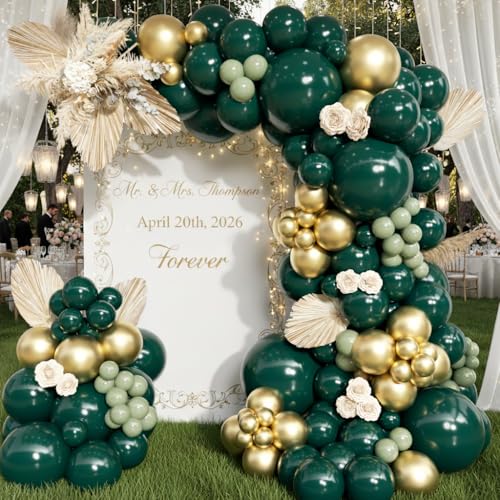 Emerald Green Balloon Garland Kit - 130pcs Dark Green & Gold