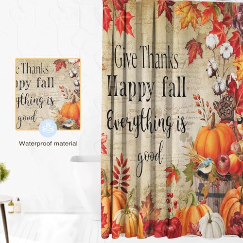Lindameler Autumn Maple Pumpkin Shower Curtain - 72x72 Waterproof Fall Decor