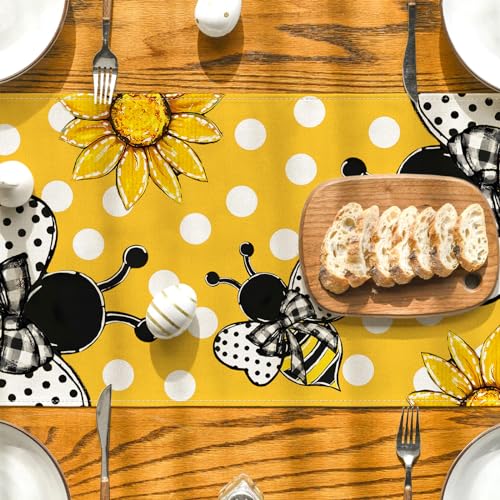 Sunflower Table Runner 13x72 Inch Floral Bee Spring Summer Decor