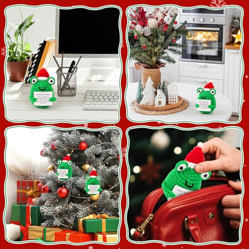 Christmas Frog Gift - Positive Holiday Stocking Stuffer with Santa Hat - Crochet Handmade Decor
