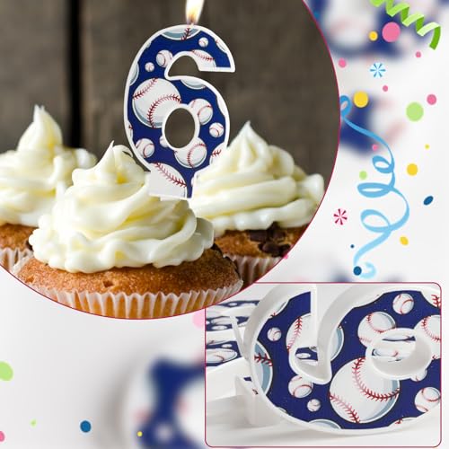 Number 3 Baseball Birthday Candle - Blue & White Cake Topper