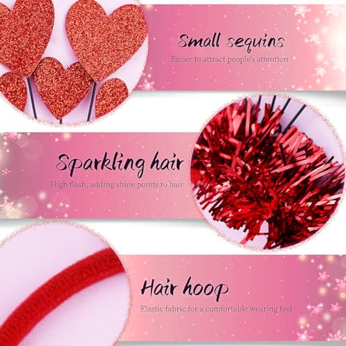 Sequins Heart Headband Red Glitter Love Hair Hoop for Valentine's Day