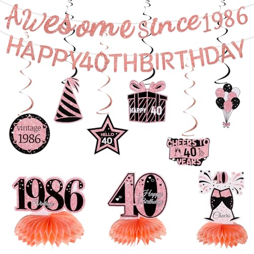 Elegant 40th Birthday Decorations Set for Women - 11 Pcs Party Supplies