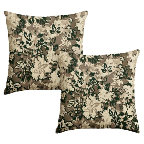 AVOIN Chinoiserie Vintage Floral Throw Pillow Covers - Brown, 18" x 18" (Set of 2)