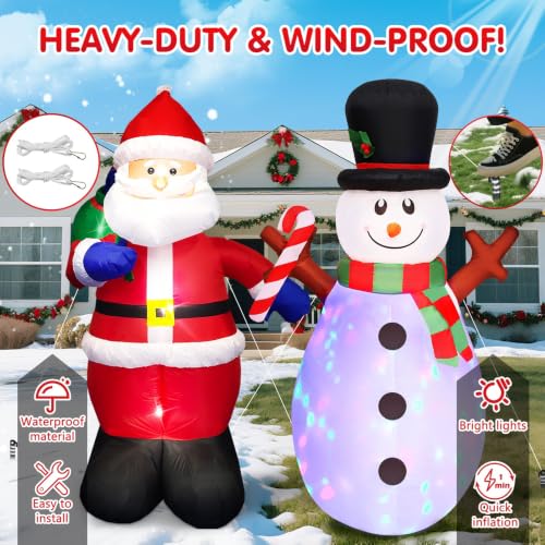 5 FT Inflatable Santa and Snowman Christmas Yard Decorations with Bright LEDs