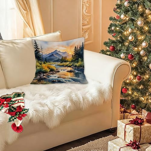 Boho Abstract Mountain Pillow Cover 18x18 - Watercolor Nature Decor